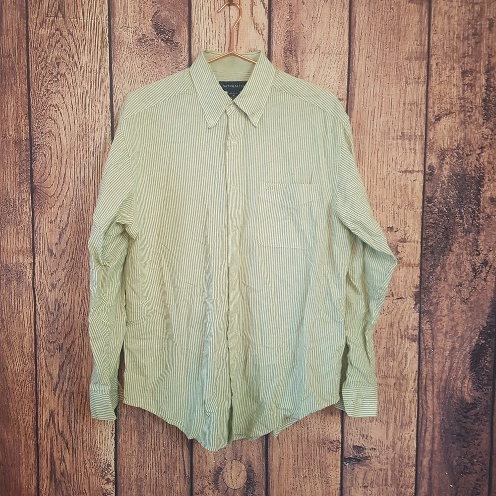 Natural Life green white stripe shirt size M